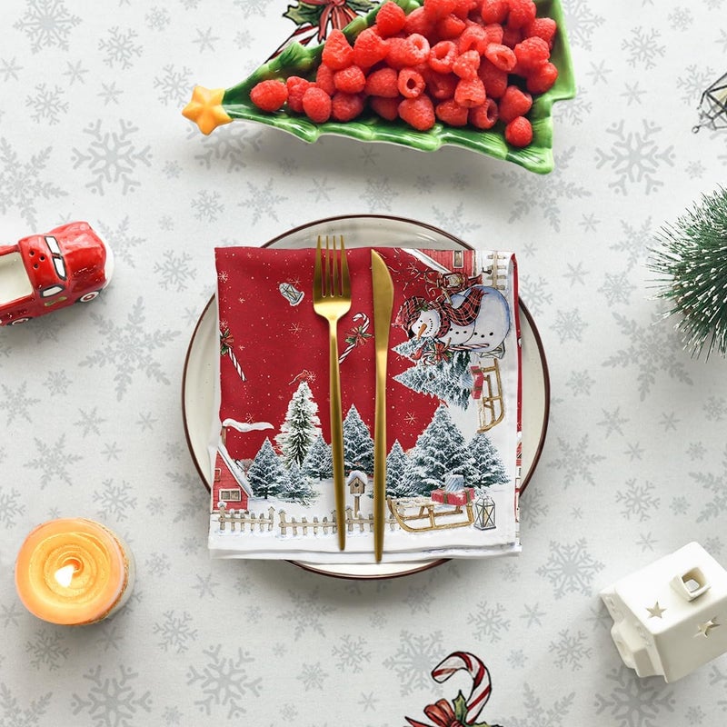 Horaldaily مفرش طاولة هورالدالي لعيد الميلاد 5270 بوصة مستطيل شتوي رجل الثلج منزل أشجار عيد الميلاد قابل للغسل باللون الأبيض لتزيين الحفلات والنزهات والعشاء - Image 5