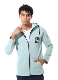 Caesar Mens Hoodie With Through Zipper And Printed  - Image 1