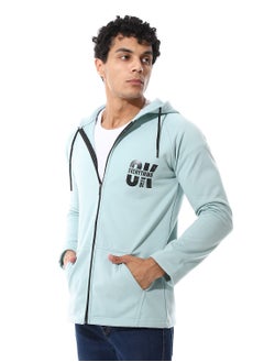 Caesar Mens Hoodie With Through Zipper And Printed  - Image 4