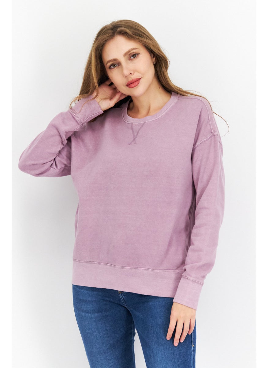 Weatherproof Women Crew Neck Long Sleeves Plain Sweatshirt, Purple  - Image 1