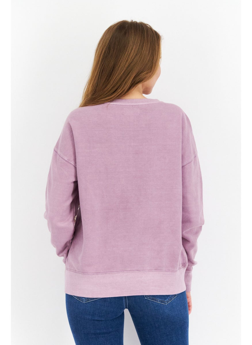Weatherproof Women Crew Neck Long Sleeves Plain Sweatshirt, Purple  - Image 4