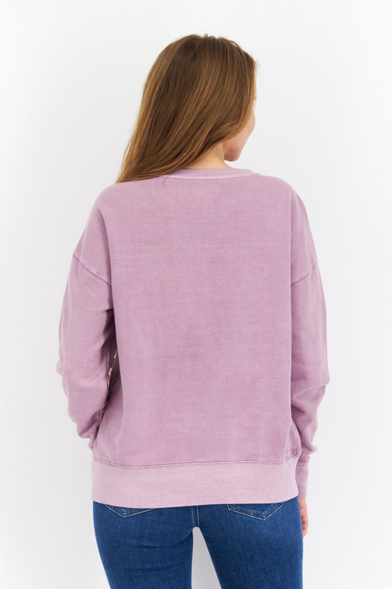Weatherproof Women Crew Neck Long Sleeves Plain Sweatshirt, Purple - Image 4