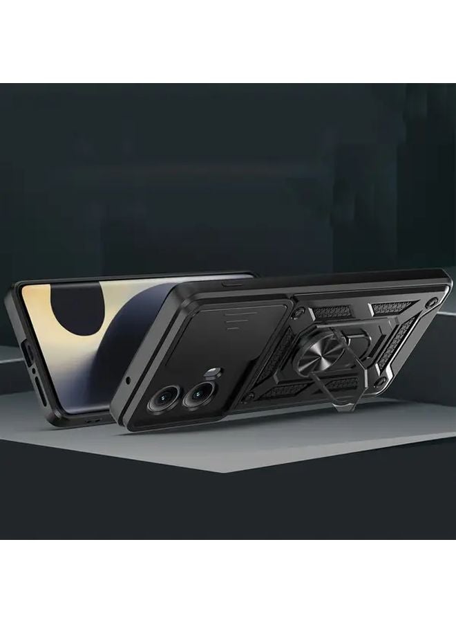 غلاف هاتف أسود ثقيل ومقاوم للصدمات مع حامل لموتو G85 5G - Image 3