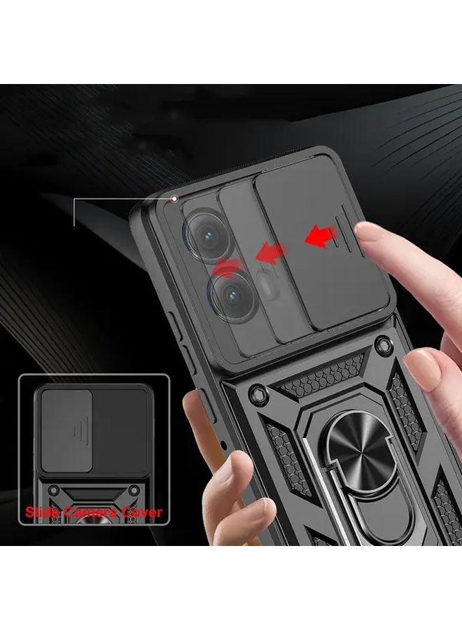 غلاف هاتف أسود ثقيل ومقاوم للصدمات مع حامل لموتو G85 5G - Image 4