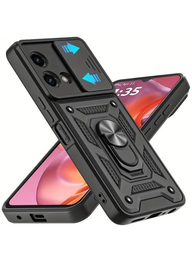 غلاف هاتف أسود ثقيل ومقاوم للصدمات مع حامل لموتو G85 5G - Image 2