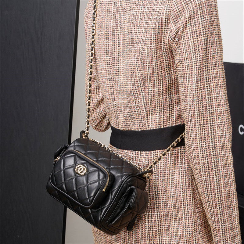 Wanderer Bag Armpit Bag Pocket Women'S Bag 24K Sheepskin Rhombic Chain Multifunctional Camera Bag - Image 2