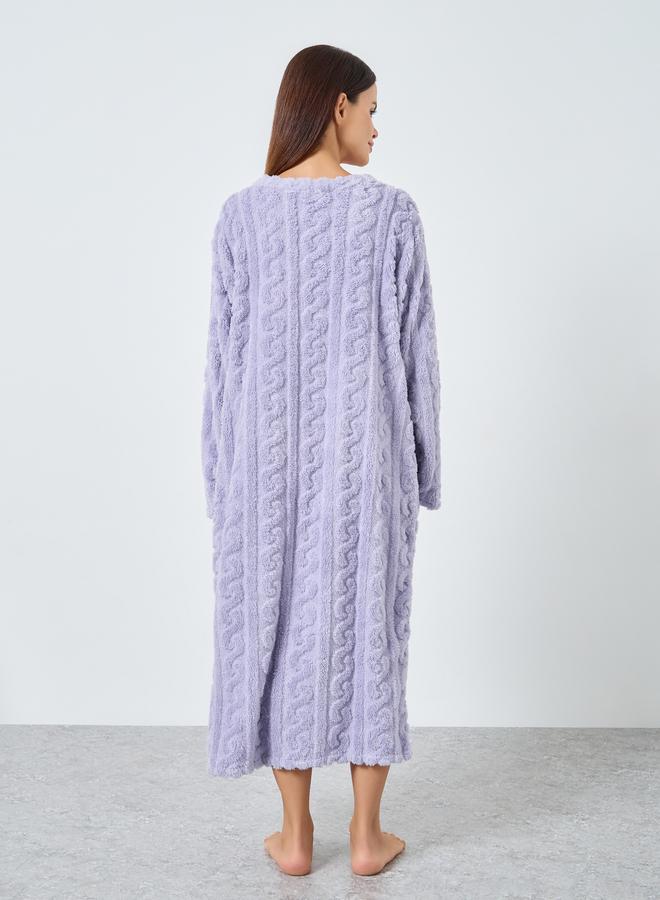 Styli Cable Knit Fleece Nightdress with Pocket Detail - Image 4