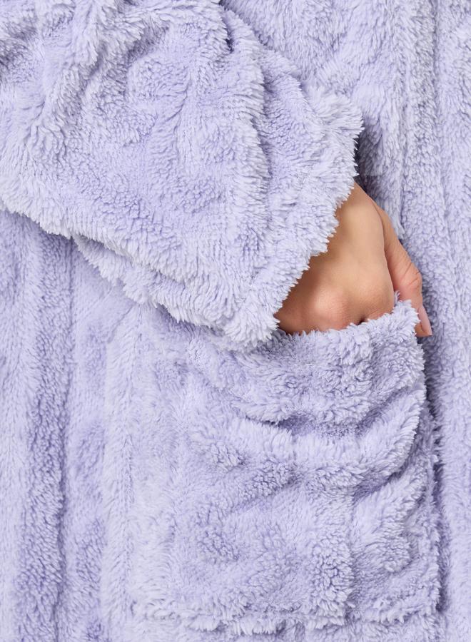 Styli Cable Knit Fleece Nightdress with Pocket Detail - Image 3