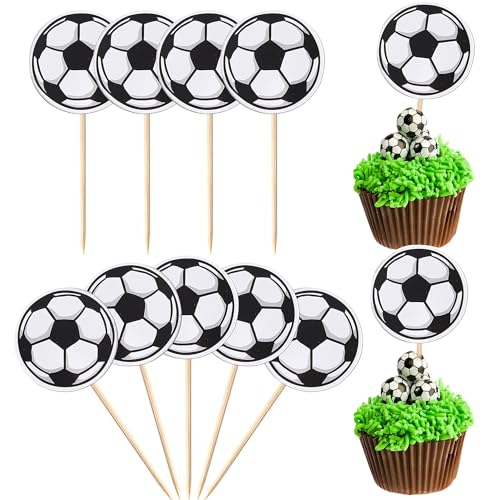 Rsstarxi 40 Pack Soccer Cupcake Toppers Sports Theme Football Cupcake Food Toothpicks Baby Shower Cake Decorations for Sport Balls Theme Soccer Kids Birthday Party Decorations - Image 1