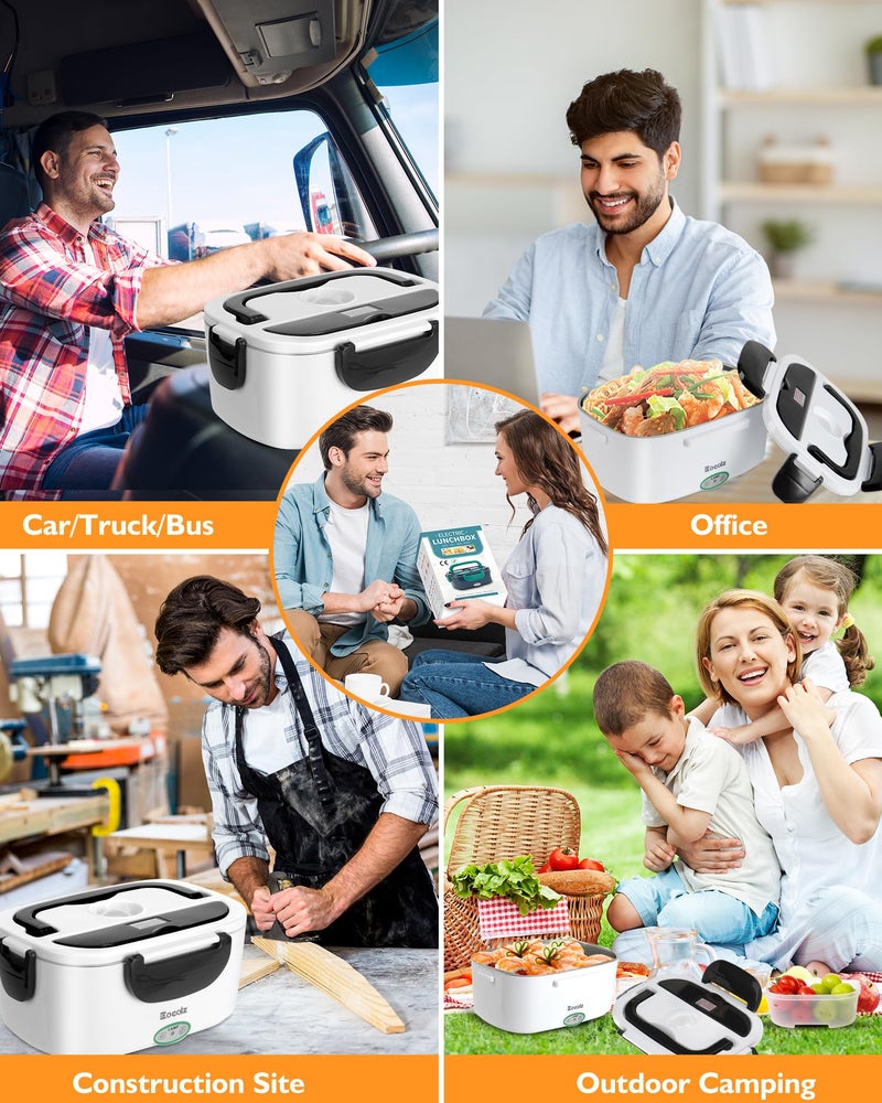 Eocolz Electric Lunch Box Food Heater 60-80W for Adults, Portable Food Warmer Heated Lunch Box for Car Truck Work with 1.5L Stainless Steel Container Fork & Spoon 12/24/110V Lonchera Eléctrica - Image 4