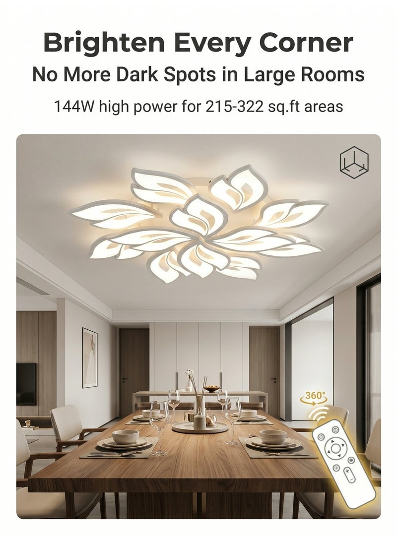 الحياة المريحة مصباح سقف LED بتصميم بتلات عصري بقوة 144 وات | مصباح أكريليك أبيض قابل للتعتيم قابل للتركيب في غرفة النوم وغرفة الطعام وغرفة الأطفال | إضاءة زخرفية 85 سم * 12 سم (20 – 30㎡) - Image 4