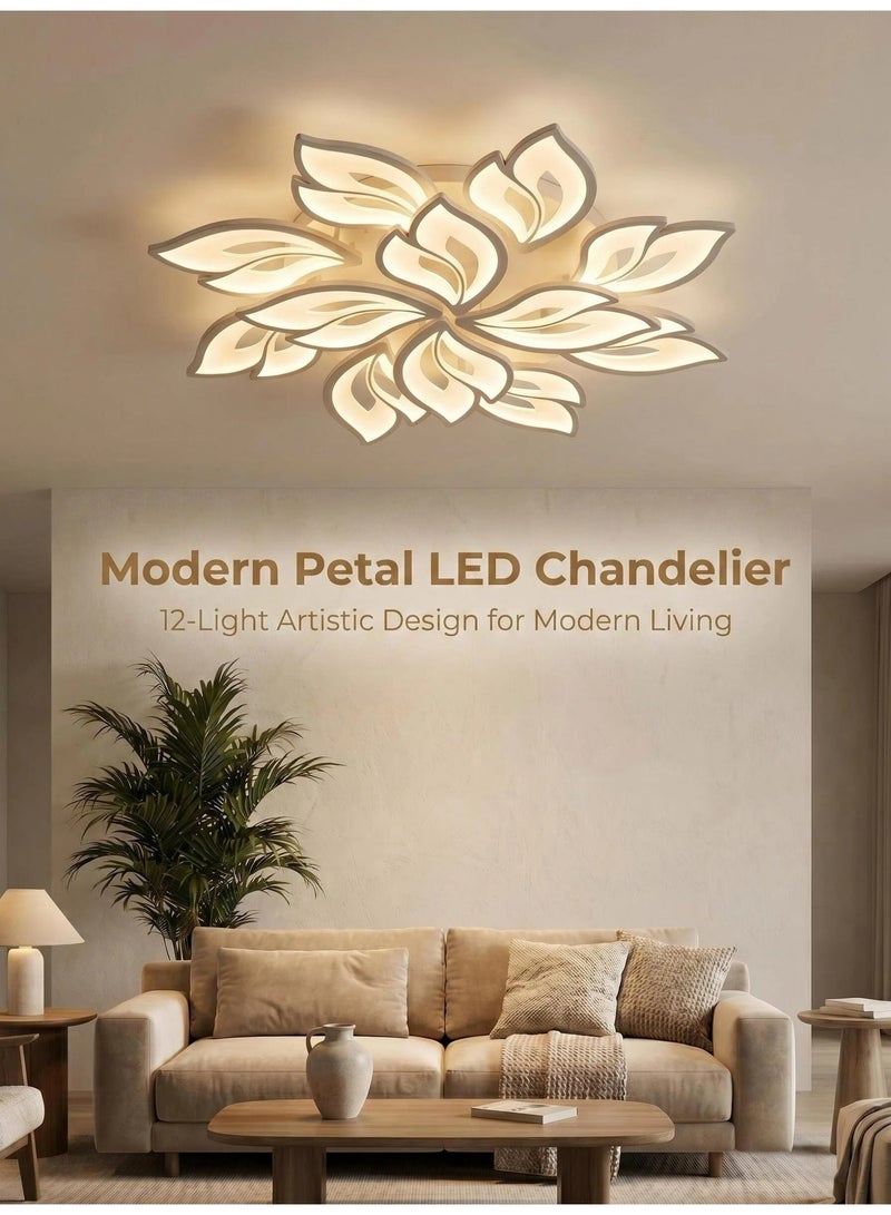الحياة المريحة مصباح سقف LED بتصميم بتلات عصري بقوة 144 وات | مصباح أكريليك أبيض قابل للتعتيم قابل للتركيب في غرفة النوم وغرفة الطعام وغرفة الأطفال | إضاءة زخرفية 85 سم * 12 سم (20 – 30㎡) - Image 1
