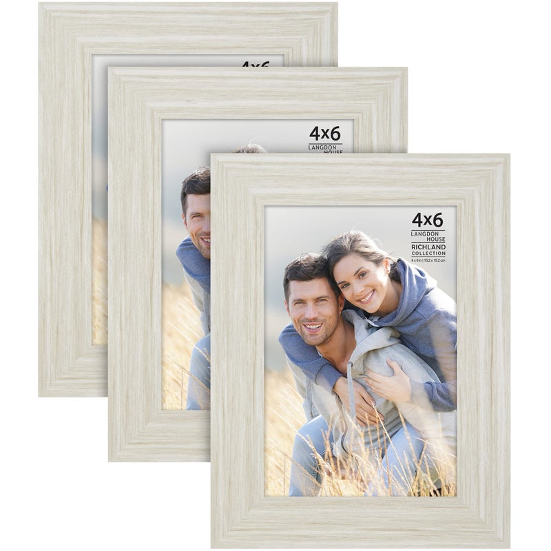 Langdon House Langdon House 4x6 Picture Frames Almond White 3 Pack Wood Grain Style Wall Mount or Table Top Richland Collection