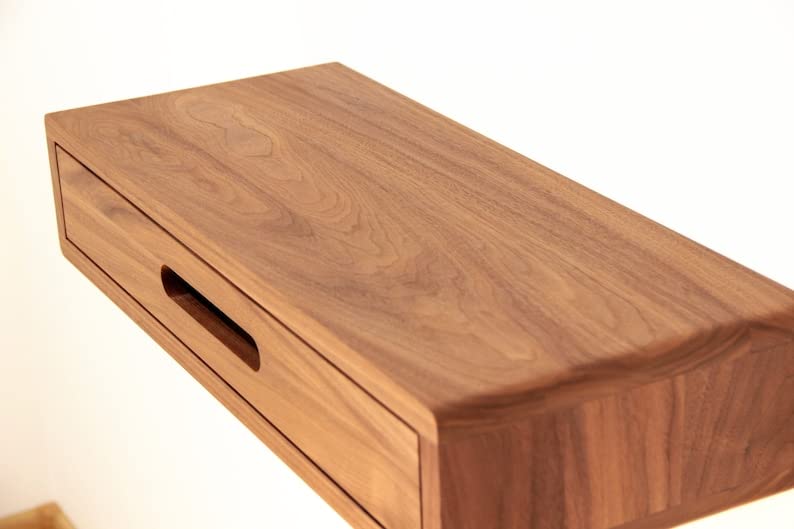 IThree Solid sheesham Wood Floating nightstand with Drawer and Shelf mid Century Bedside Table mid Century Modern End Table nightstand for Bedroom - Image 3