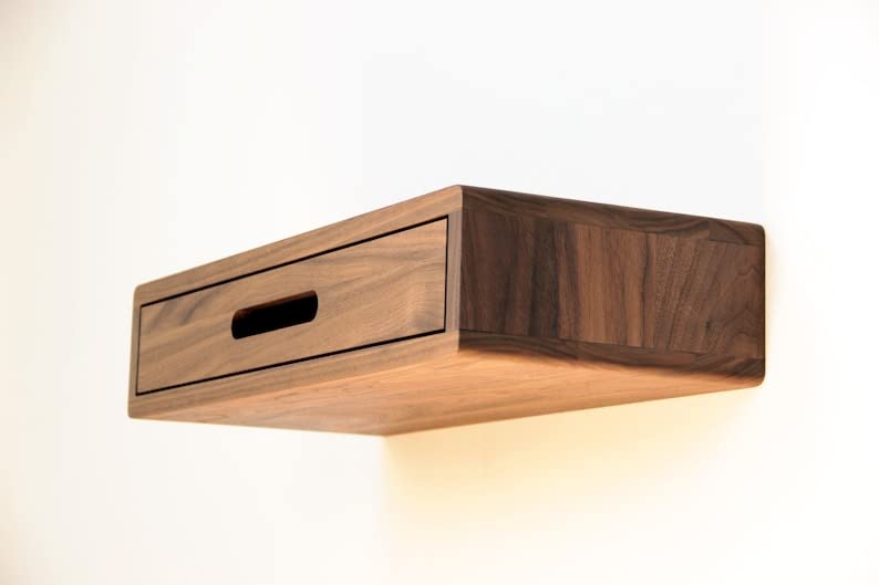 IThree Solid sheesham Wood Floating nightstand with Drawer and Shelf mid Century Bedside Table mid Century Modern End Table nightstand for Bedroom - Image 2