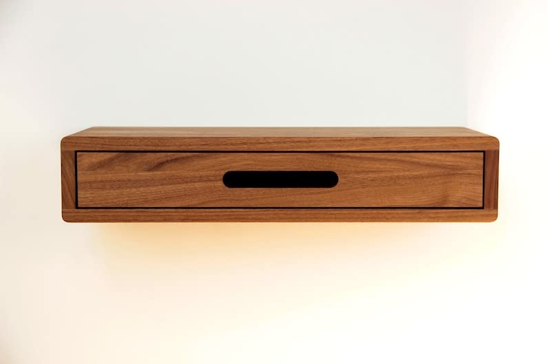 IThree Solid sheesham Wood Floating nightstand with Drawer and Shelf mid Century Bedside Table mid Century Modern End Table nightstand for Bedroom - Image 5