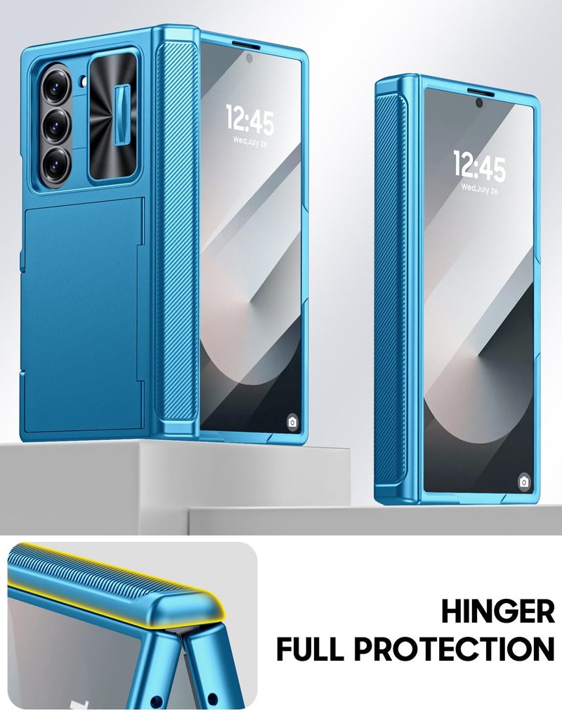 Vizvera for Samsung Galaxy Z Fold 6 Case RFID Wallet with Cards Holder [Hinge Cover] [Camera Cover] Shockproof Silicone Protective Phone Case for Z Fold 6 2024-Lake Blue - Image 5