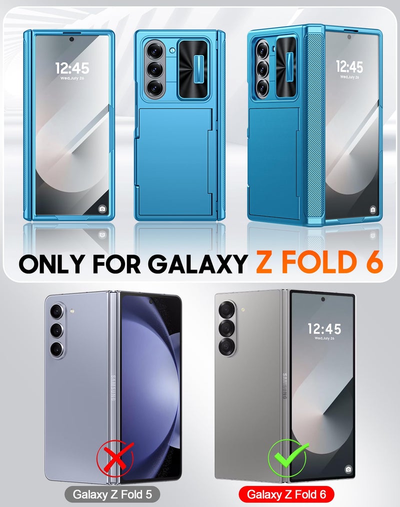 Vizvera for Samsung Galaxy Z Fold 6 Case RFID Wallet with Cards Holder [Hinge Cover] [Camera Cover] Shockproof Silicone Protective Phone Case for Z Fold 6 2024-Lake Blue - Image 2