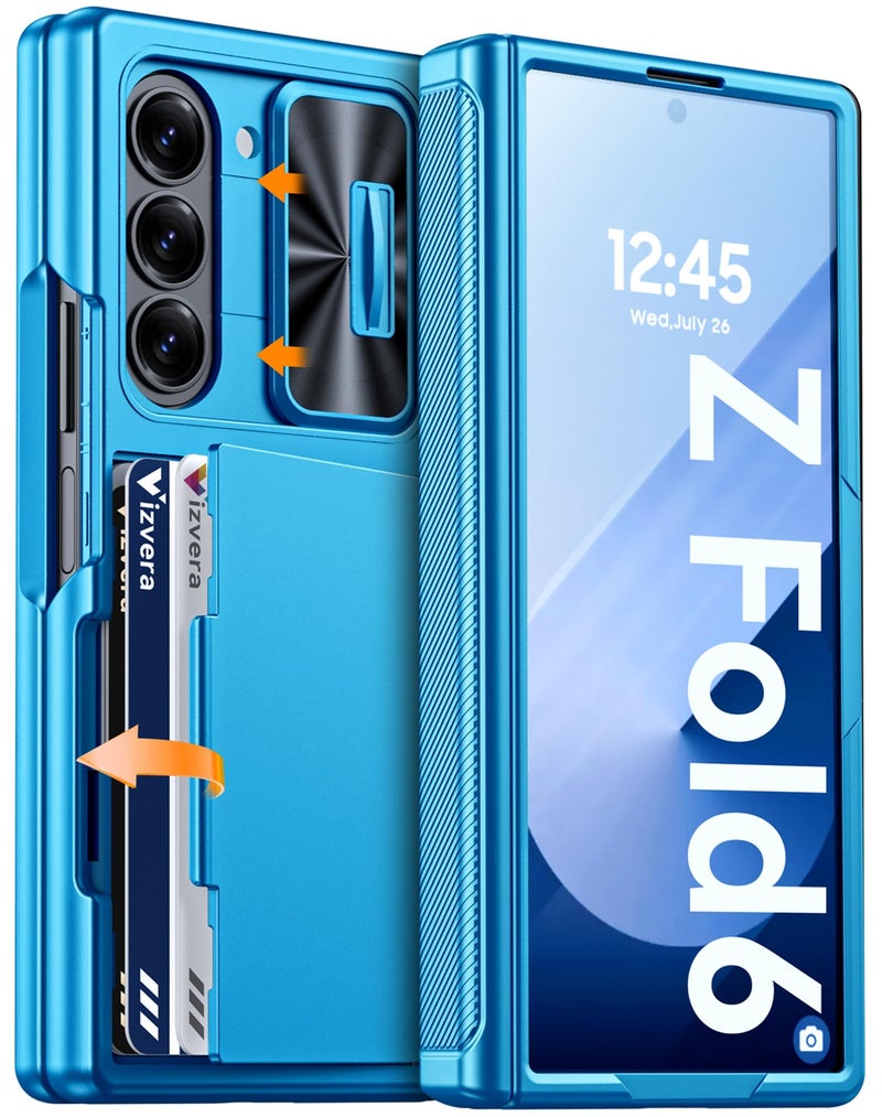 Vizvera for Samsung Galaxy Z Fold 6 Case RFID Wallet with Cards Holder [Hinge Cover] [Camera Cover] Shockproof Silicone Protective Phone Case for Z Fold 6 2024-Lake Blue - Image 1
