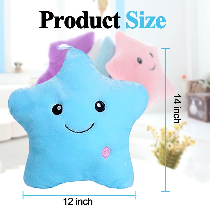 KAHEAUM Creative Twinkle Star Glowing LED Night Light Up Plush Pillows Stuffed Toys Birthday Gifts for Kid Children Friends Couch Bed Throw Pillows Decorative Light Blue Throw Pillow Covers - Image 4