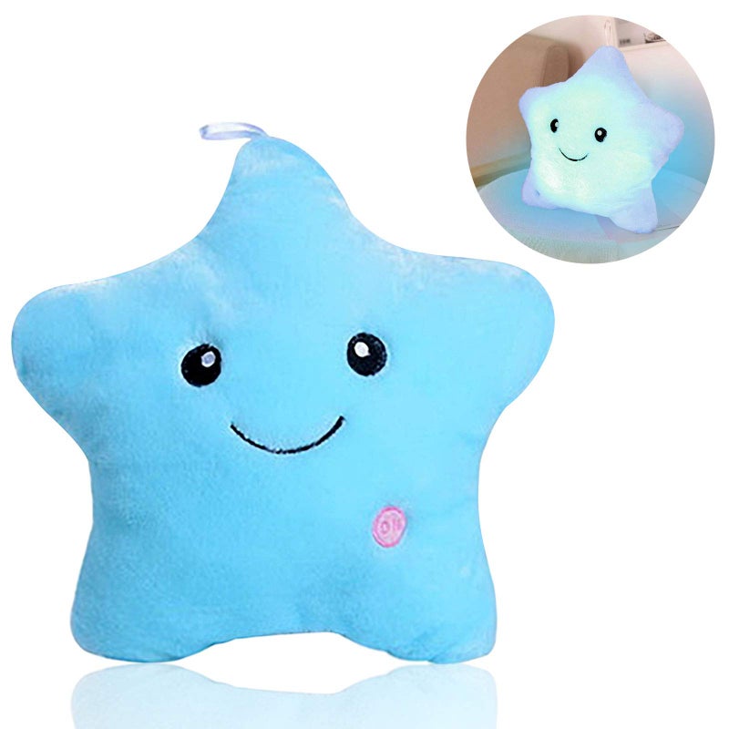 KAHEAUM Creative Twinkle Star Glowing LED Night Light Up Plush Pillows Stuffed Toys Birthday Gifts for Kid Children Friends Couch Bed Throw Pillows Decorative Light Blue Throw Pillow Covers - Image 5