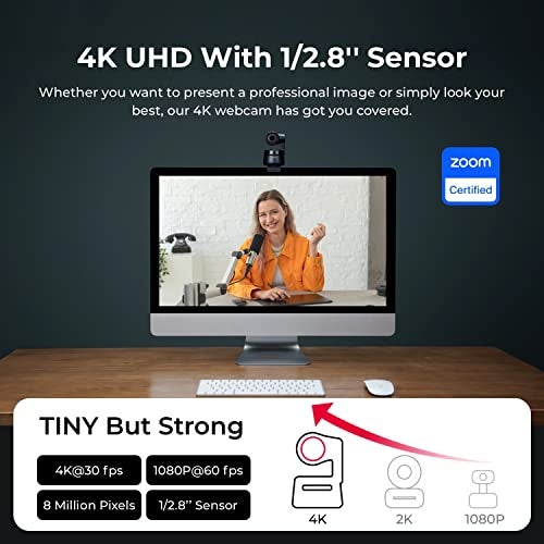 OBSBOT Tiny PTZ 4K Webcam, AI Powered Framing & Autofocus, 4K Video Conference Camera with Dual Omni-Directional Microphones, Auto tracking with 2 axis gimbal,HDR,60 FPS,Low-Light Correction,Streaming - Image 2