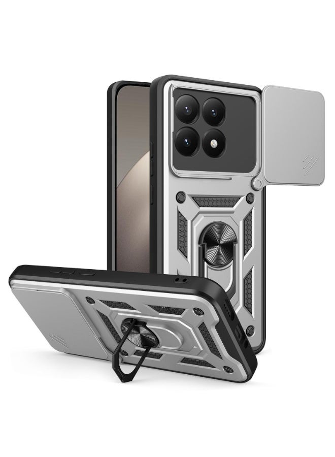 Case Cover Shockproof Protective Case with Camera Protection and Metal Ring Compatible with  Xiaomi 15T (Silver)