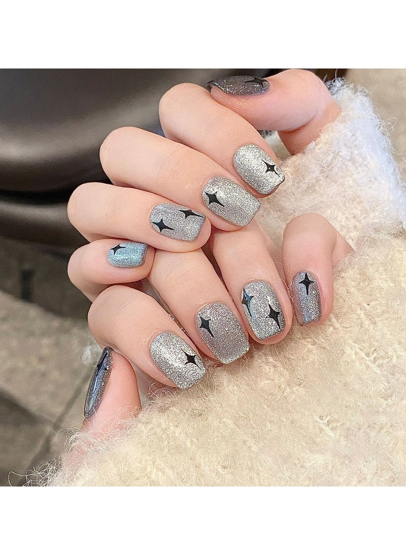 Generic 10Pcs Short Handmade Press-On Nails with Star Patterns, Interstellar Walk, Unique and Romantic for Women and Girls  - Image 1