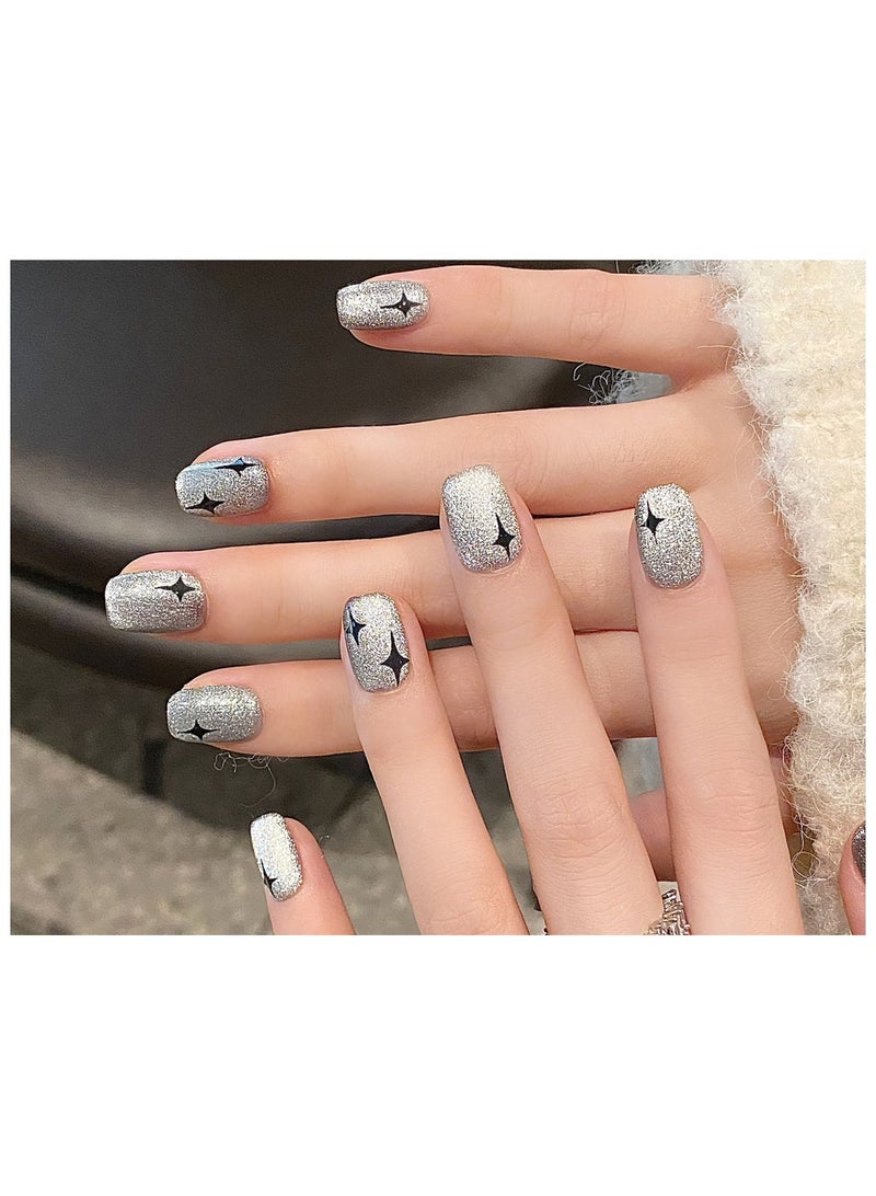 Generic 10Pcs Short Handmade Press-On Nails with Star Patterns, Interstellar Walk, Unique and Romantic for Women and Girls  - Image 2