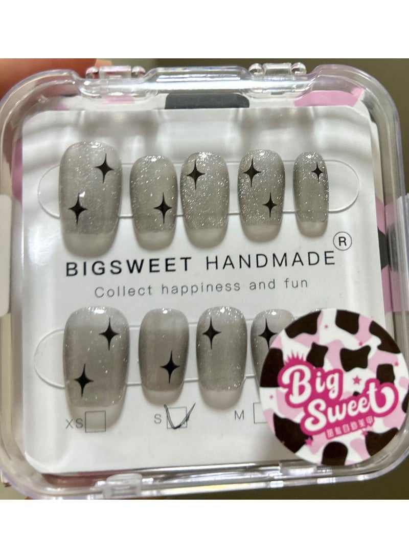 Generic 10Pcs Short Handmade Press-On Nails with Star Patterns, Interstellar Walk, Unique and Romantic for Women and Girls  - Image 3