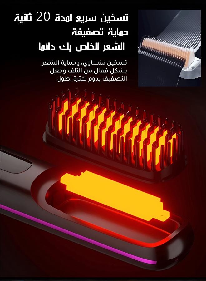 Wireless moisturising comb: an electric comb featuring an LCD screen, USB charging and ceramic heating. A portable moisturising device that combines the functions of a moisturising comb and a curling iron, offering wireless, rapid-heating curling. With 3 temperature settings and long-lasting hold, it is suitable for all hair types. - Image 2