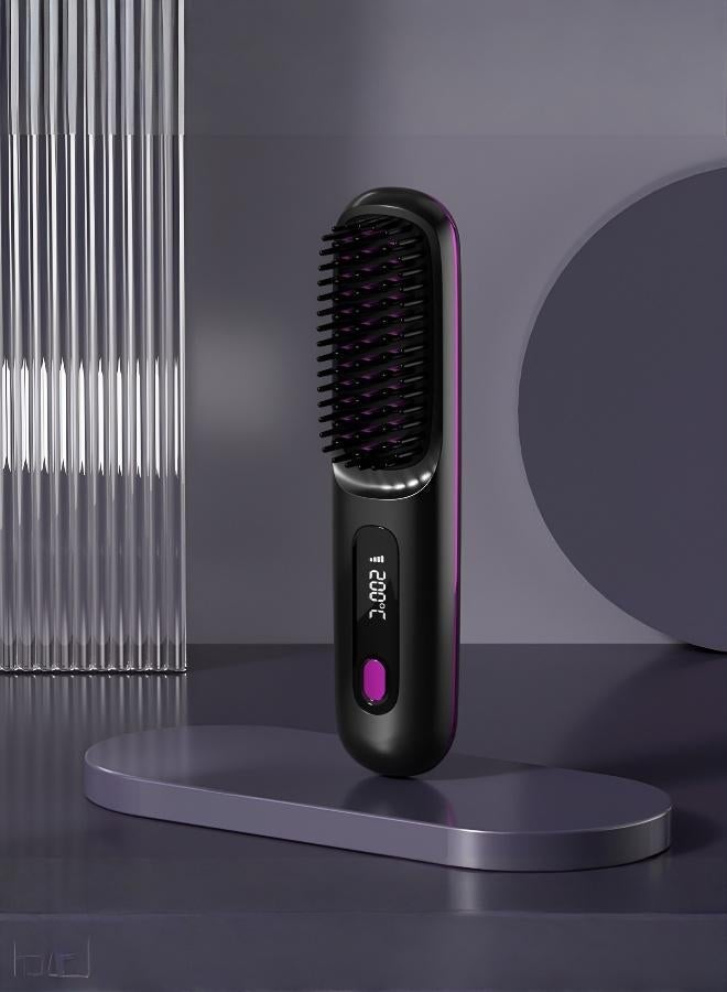 Wireless moisturising comb: an electric comb featuring an LCD screen, USB charging and ceramic heating. A portable moisturising device that combines the functions of a moisturising comb and a curling iron, offering wireless, rapid-heating curling. With 3 temperature settings and long-lasting hold, it is suitable for all hair types. - Image 3