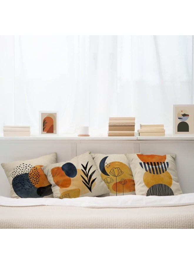 كيلا مجموعة من 4 أغطية وسائد مزخرفة تجريدية حديثة مقاس 18 × 18، زخارف هندسية بوهيمية بسيطة للشمس والقمر، غطاء وسادة مربع مزين بنباتات نباتية، غطاء وسادة أريكة ديكور منزلي - Image 4
