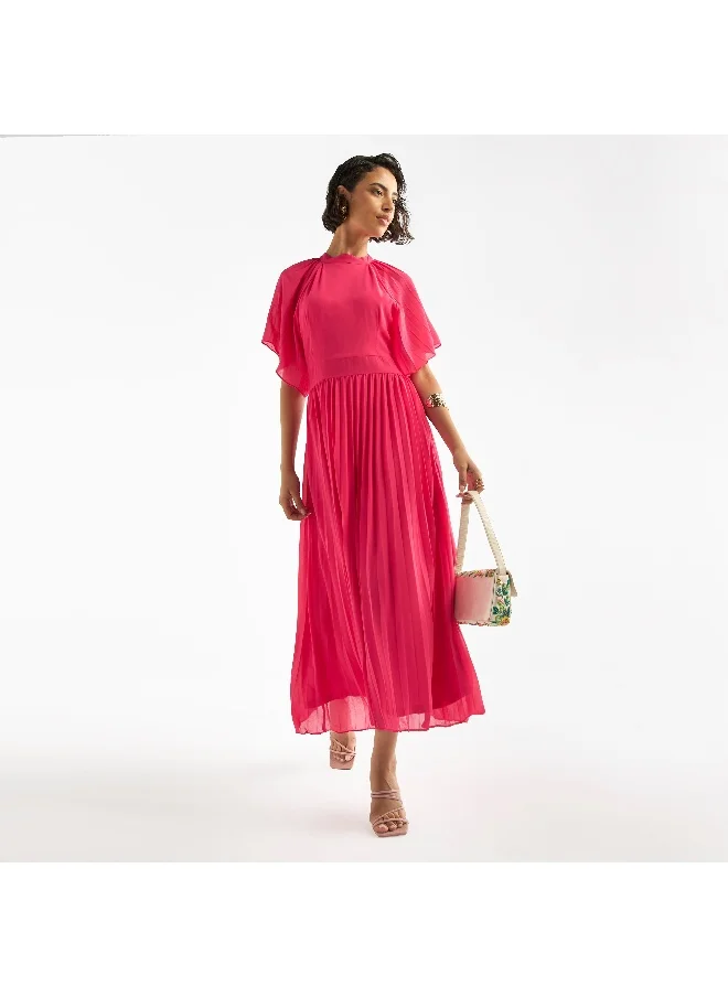 FAV Pleated Maxi Dress with Ruffle Sleeves