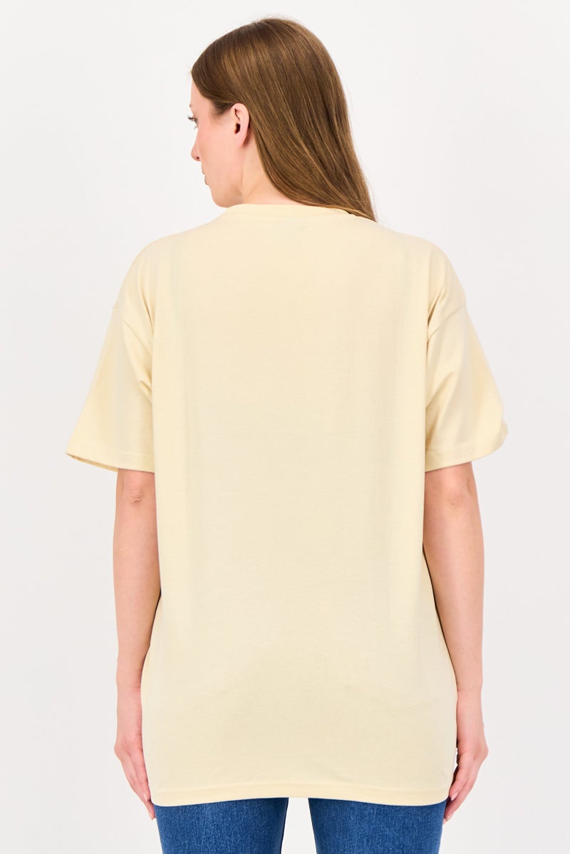 Disney Minnie Mouse Women Crew Neck Short Sleeve Graphic Print T-Shirt, Beige - Image 3