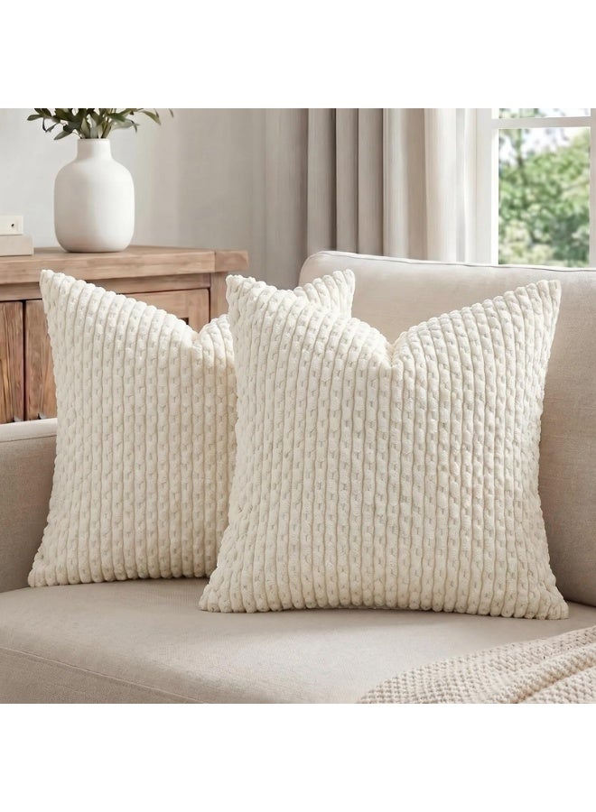2 Packs Cream Decorative Throw Pillow Covers 24x24 Inch, Soft Plush Corduroy Cushion Cases - Image 5