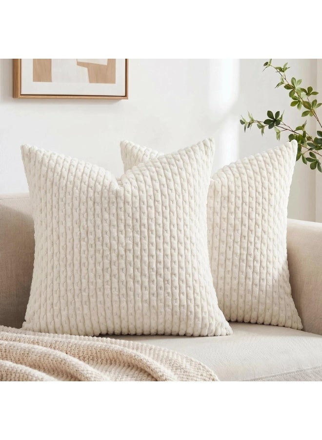 2 Packs Cream Decorative Throw Pillow Covers 24x24 Inch, Soft Plush Corduroy Cushion Cases - Image 1