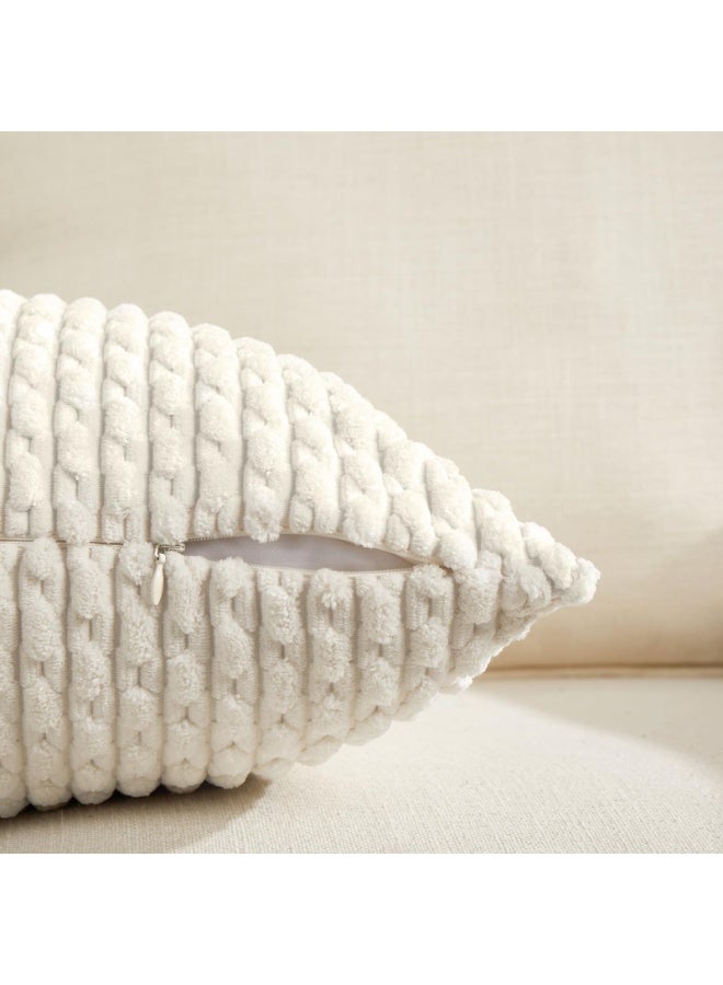 2 Packs Cream Decorative Throw Pillow Covers 24x24 Inch, Soft Plush Corduroy Cushion Cases - Image 2