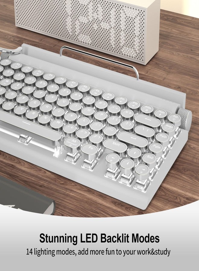 Taiahiro Retro Typewriter Wireless Mechanical Gaming Keyboard, Bluetooth 5.0 Office Computer Vintage Keyboards 83-Key Blue Switches Punk Round Keycap, LED Backlight, Compatible with PC/Laptop/Pad/Phone, White - Image 5