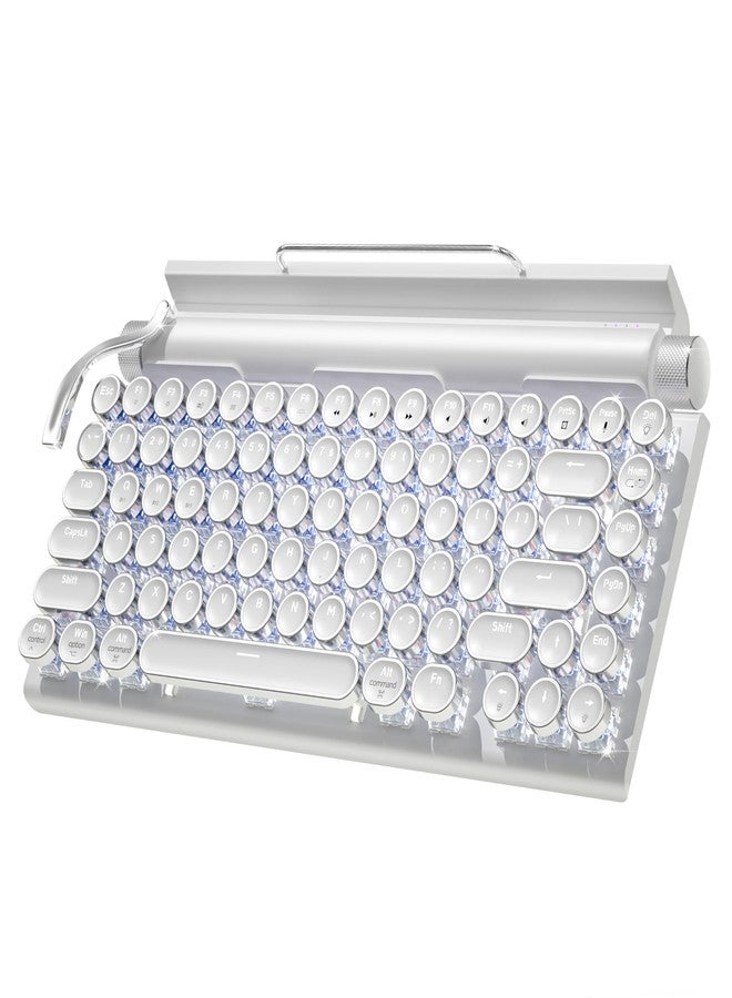 Taiahiro Retro Typewriter Wireless Mechanical Gaming Keyboard, Bluetooth 5.0 Office Computer Vintage Keyboards 83-Key Blue Switches Punk Round Keycap, LED Backlight, Compatible with PC/Laptop/Pad/Phone, White - Image 1