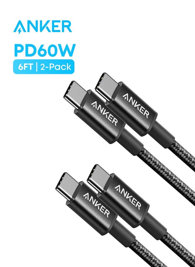 كابل USB C إلى USB C، كابل شحن سريع 60 واط (3.3 قدم، عبوة 2) لجهاز iPhone 17/16، iPad Mini 6 والمزيد (USB 2.0، أسود) - Image 1