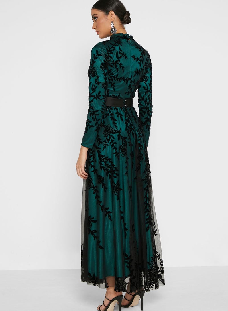 Khizana Mesh Embossed Overlay Dress - Image 2