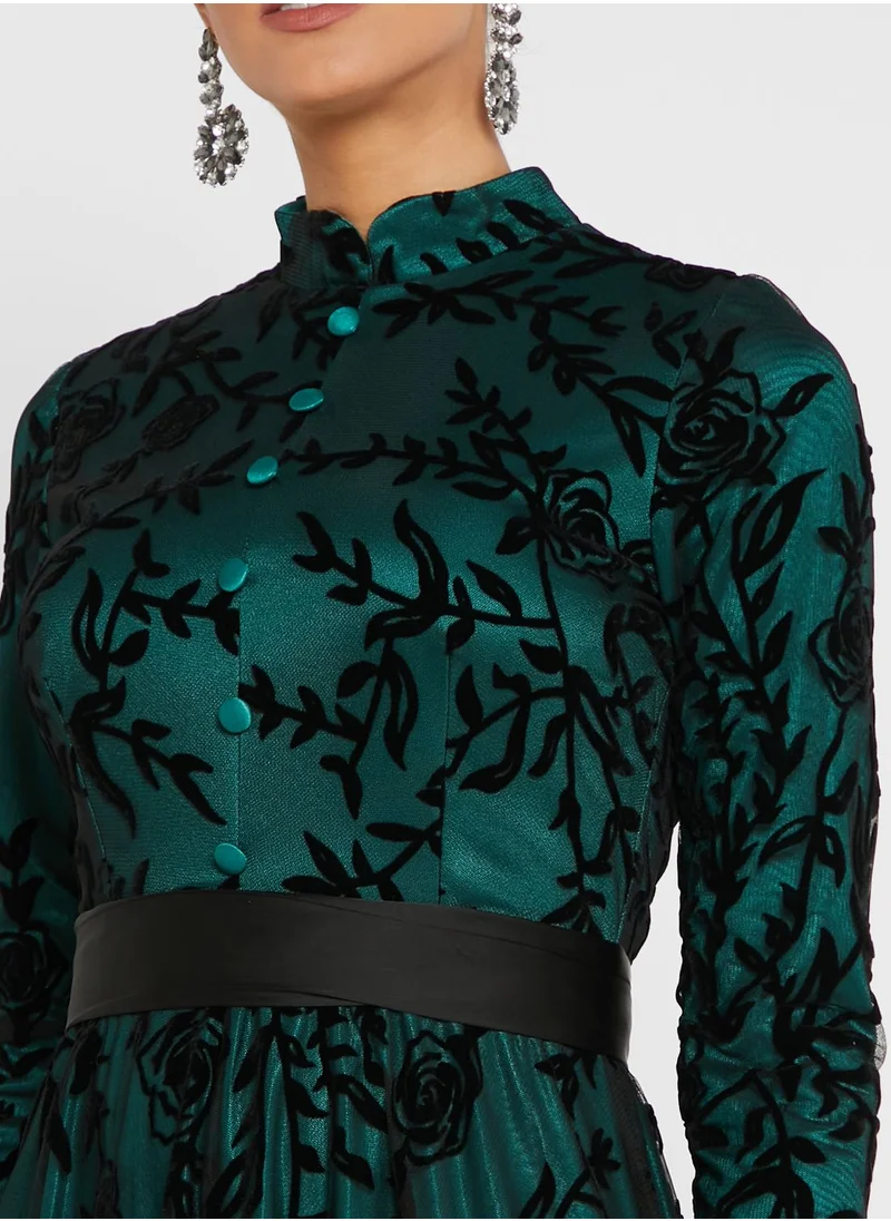Khizana Mesh Embossed Overlay Dress