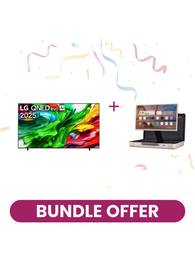 LG 100 inch Qned AI 4K 144Hz Smart TV AI Magic remote webOS25 2025 100QNED86A6 + LG Standby 27LX5 LG 100QNED86A6+27LX5 black