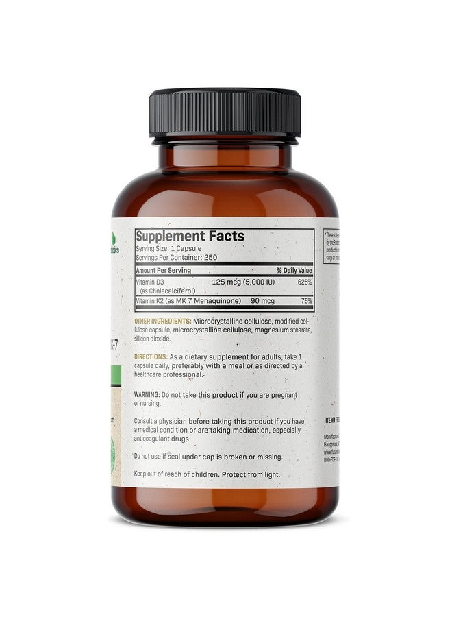 Futurebiotics فيتامين ك2 (Mk7) مع مكمل D3 من Nongmo Formula 5000 Iu فيتامين د3 و90 ميكروجرام فيتامين ك2 Mk7 250 كبسولة نباتية - Image 3