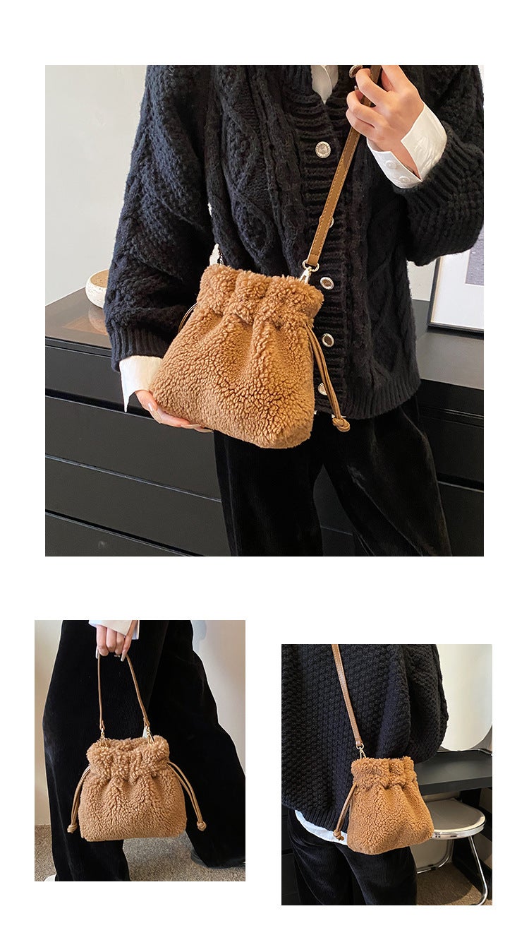 2023 Particle Lamb Fur Bag Women'S Portable Coin Purse Crossbody Drawstring Lucky Bag Plush Bag - Image 5