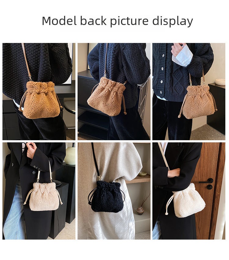 2023 Particle Lamb Fur Bag Women'S Portable Coin Purse Crossbody Drawstring Lucky Bag Plush Bag - Image 4