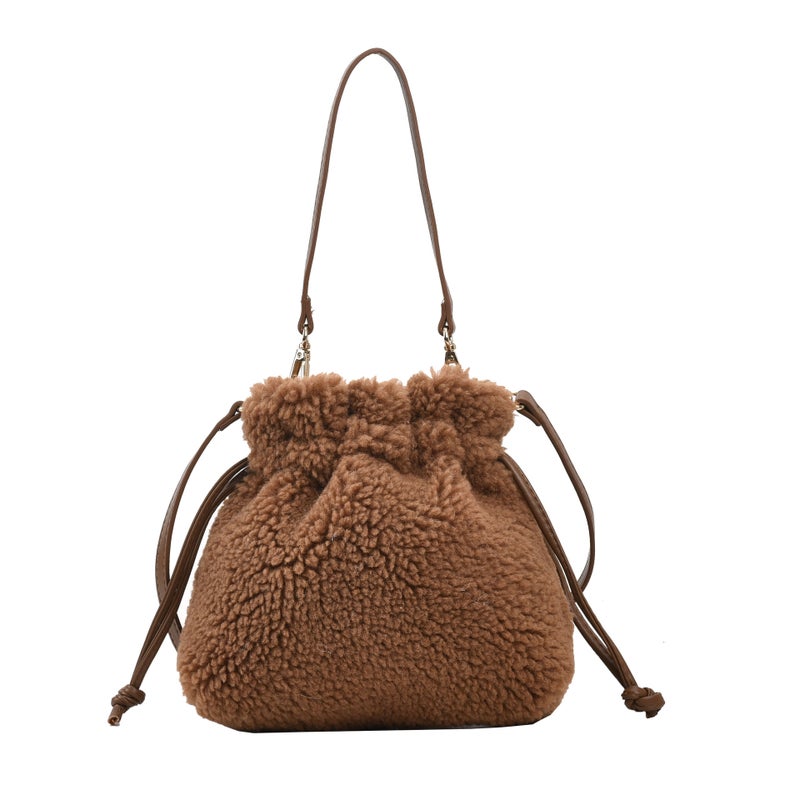 2023 Particle Lamb Fur Bag Women'S Portable Coin Purse Crossbody Drawstring Lucky Bag Plush Bag - Image 1