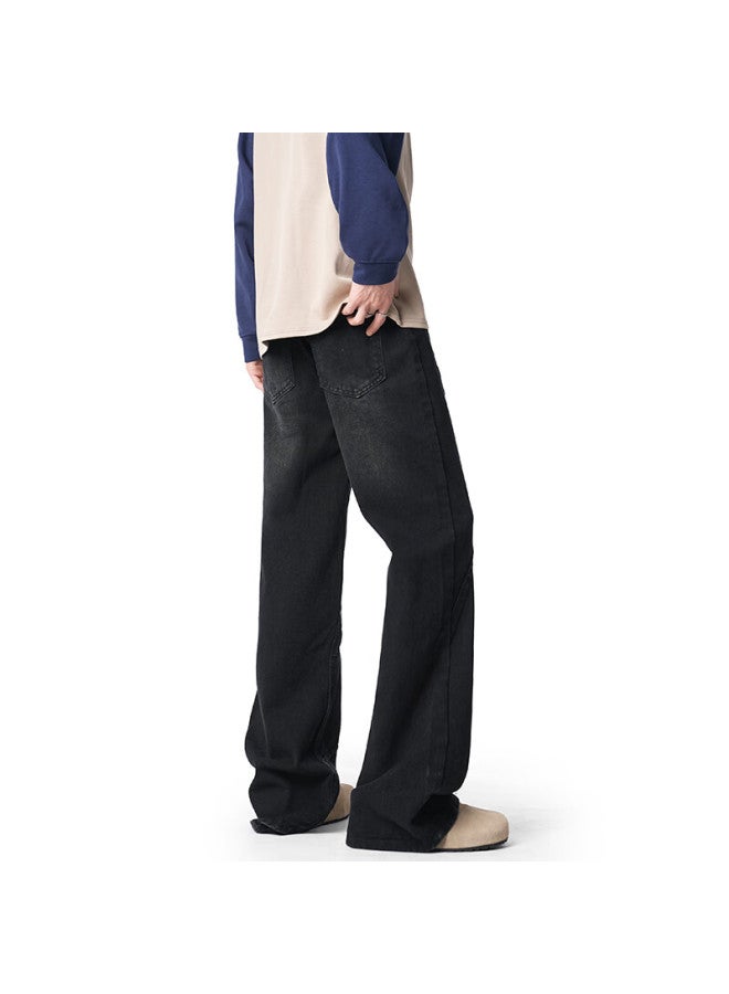 Izexx Men's Jeans Spring American High Street Washed Deconstructed Casual Slim Flared Pants Iw62 Black 2XL - Image 2