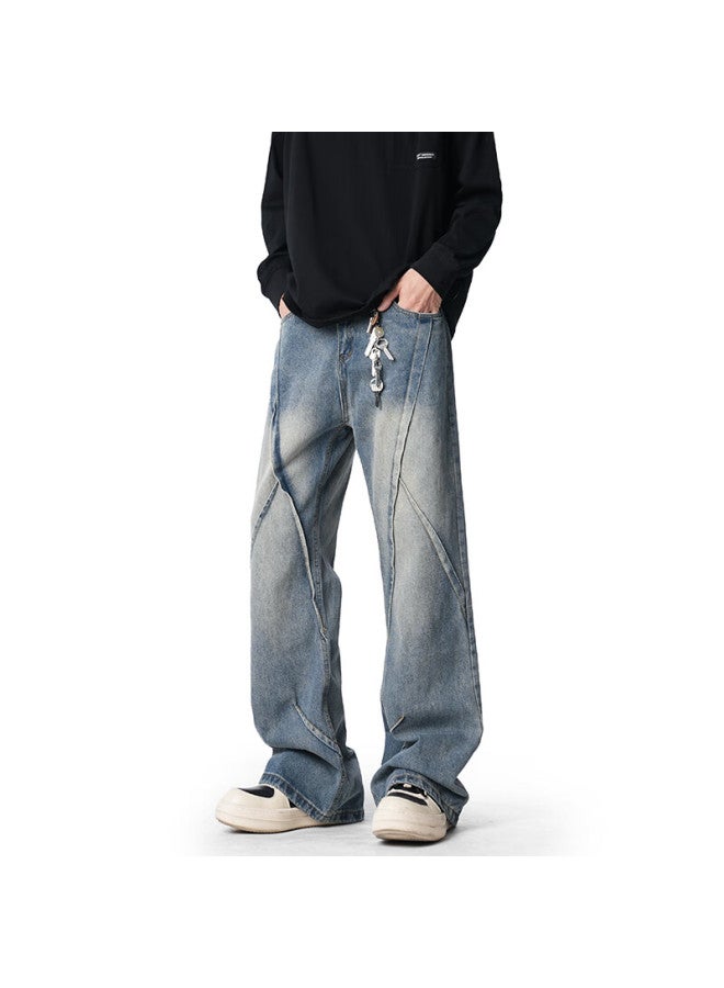 Izexx Men's Jeans Spring American High Street Washed Deconstructed Casual Slim Flared Pants Iw62 Black 2XL - Image 3